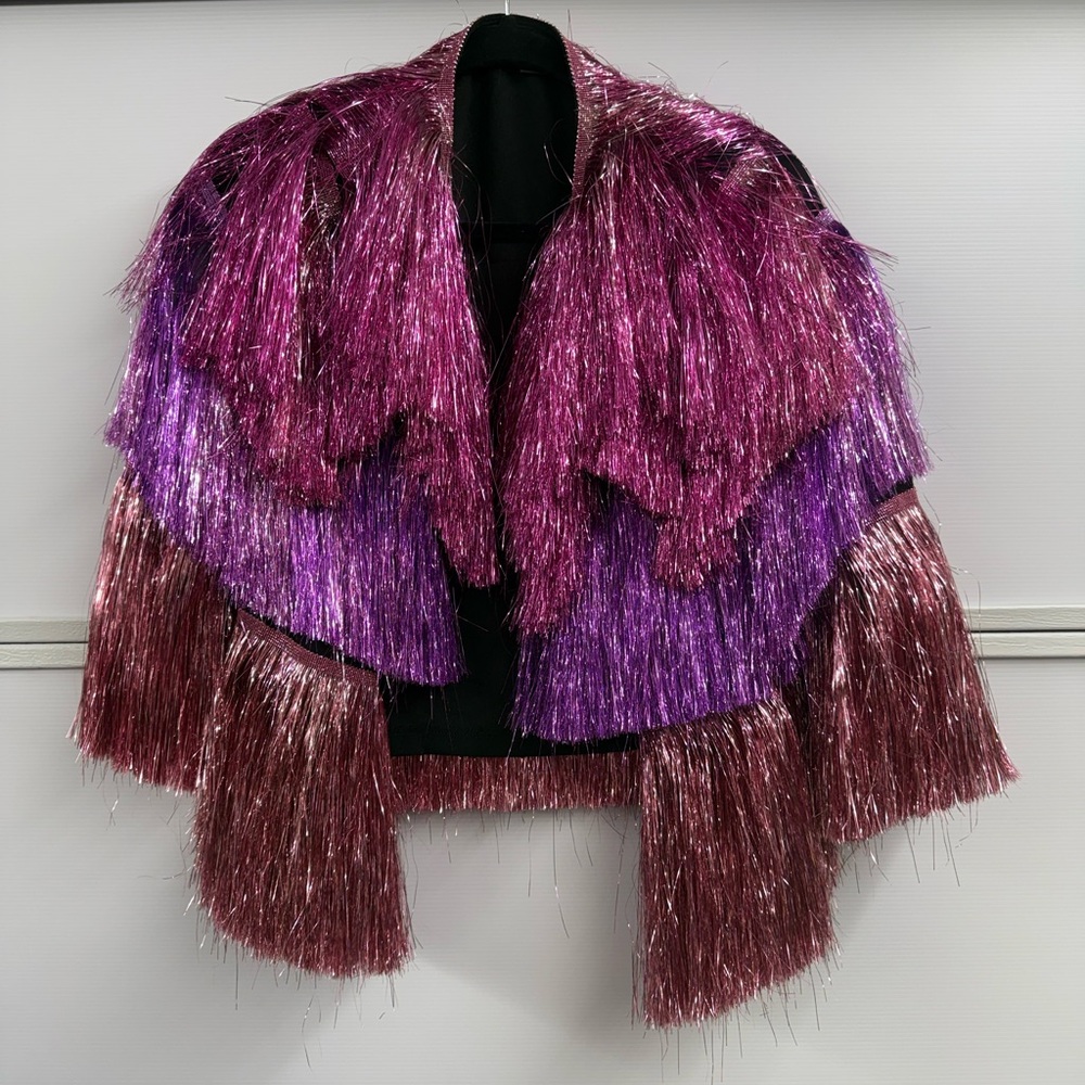 SHEIN Metallic Pink and Purple Fringe Jacket